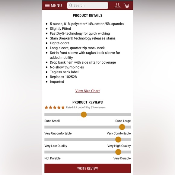 Carhart long sleeve, zip up neck running/work shirt - Picture 10 of 10